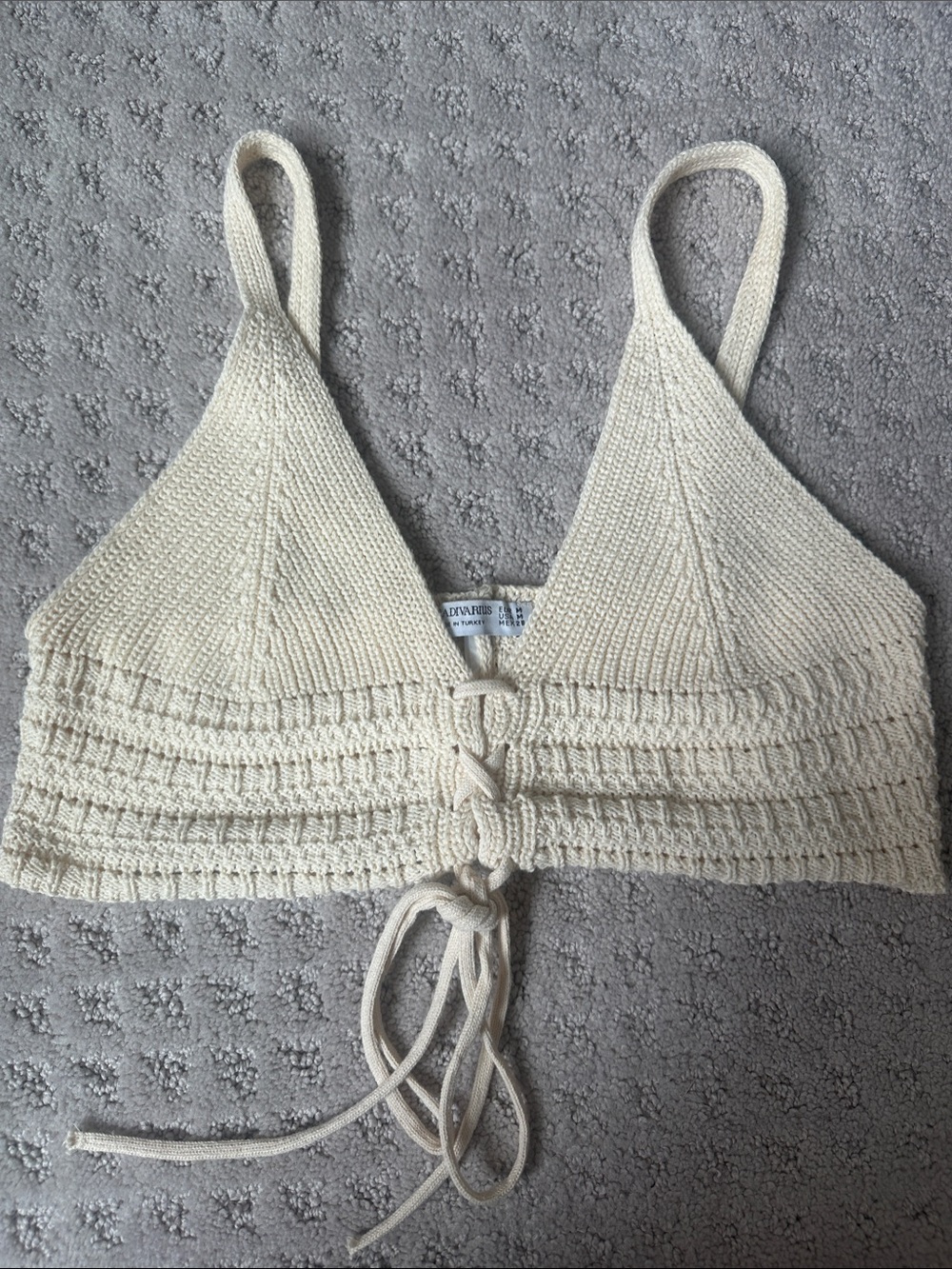 Cream Knit Crochet Lace-Up Bralette